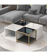 2-Layer Modern Coffee Table with High Gloss White Marble Finish - £262.63 GBP