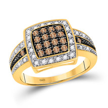 10k Yellow Gold Brown White Diamond Womens Cluster Ring YG New - £448.19 GBP