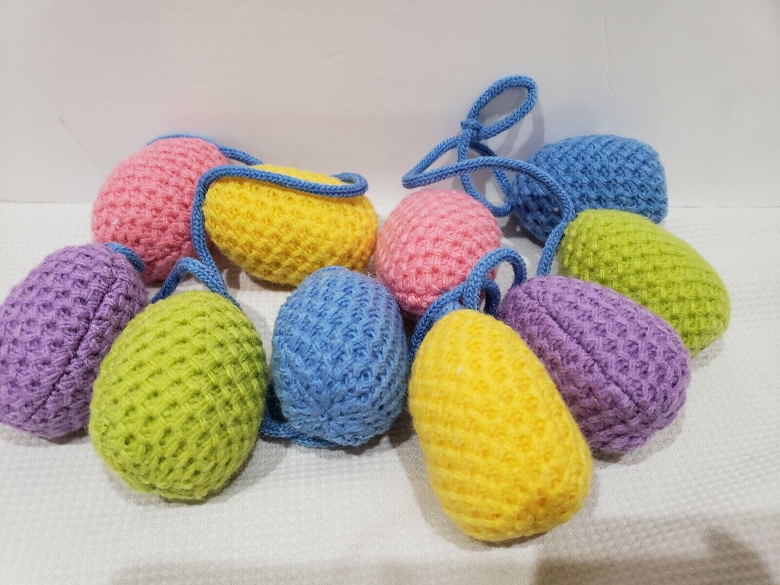 QUEENWEST TRADING EASTER KNIT COLORFUL PASTEL EGG GARLAND DECOR 6FT - $19.79