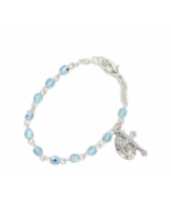 MARCH AQUAMARINE BIRTHSTONE ROSARY BRACELET WITH MIRACULOUS AND CRUCIFIX... - £55.46 GBP