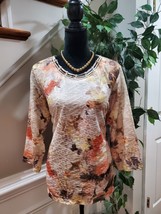 Alfred Dunner Beige First Frost Floral Textured Knit Long Sleeve Top Blouse M - £31.45 GBP