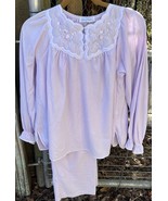 MISS ELAINE Pajama Set Large Lavender Purple Lilac Shirt &amp; Pants Nylon F... - $40.21 CAD