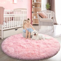 Flydoit Pink Round Rug For Bedroom, Super Fluffy Circle Rugs For Baby Nursery, - $33.99