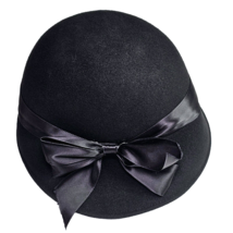 Vintage Ruth Alan Designs Doeskin Felt 100% Wool Dress Hat Fedora Black Bow Hat - £43.02 GBP