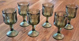 6 Vtg Fostoria Woodland Muted Green Wine/Juice Medieval Goblets Glasses ... - £31.72 GBP
