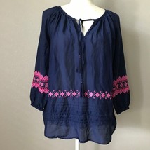Vineyard Vines Embroidered Peasant Silk Blouse Small EUC - £18.97 GBP