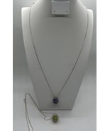 Lot of 2 Silver Tone Spring Cage Necklace w/ 1 Green &amp; 1 Blue Wool Ball 24&quot; - €10,12 EUR