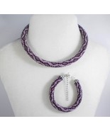 Jewelery set:beaded Necklace - Bracelet,Color Burgundy-lilac-mysterious,... - $43.39 CAD