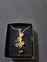 Cascading Pear Necklace Silver Tone Pave Rhinestone Vine Simulated Gems ... - £19.09 GBP