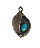 Sterling Silver Turquoise Stone Leaf Charm Pendant - $545.52 MXN