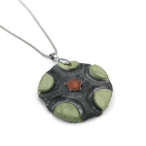 Large Black Pendant Necklace For Women, Artisan Ceramic Aesthetic Clay Jewelry - £30.56 GBP