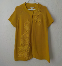 Nanette Lepore Sunny Yellow Knit Open Top Short Sleeve Embellished Sequin Size M - £19.88 GBP