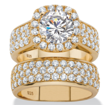 Round Cz Halo Gp 2 Ring Set Band Solid 14K Gold Sterling Silver 6 7 8 9 10 - £157.31 GBP