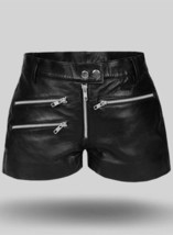 Handmade Stylish Men&#39;s Black Leather Shorts Real Sheepskin Summer Handma... - £78.14 GBP+