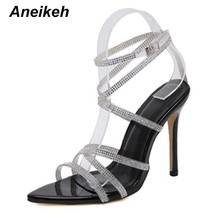 Aneikeh Silvery Clear Diamante Stiletto Heels Women Shoes Peep Toe High Heels Sa - £38.99 GBP