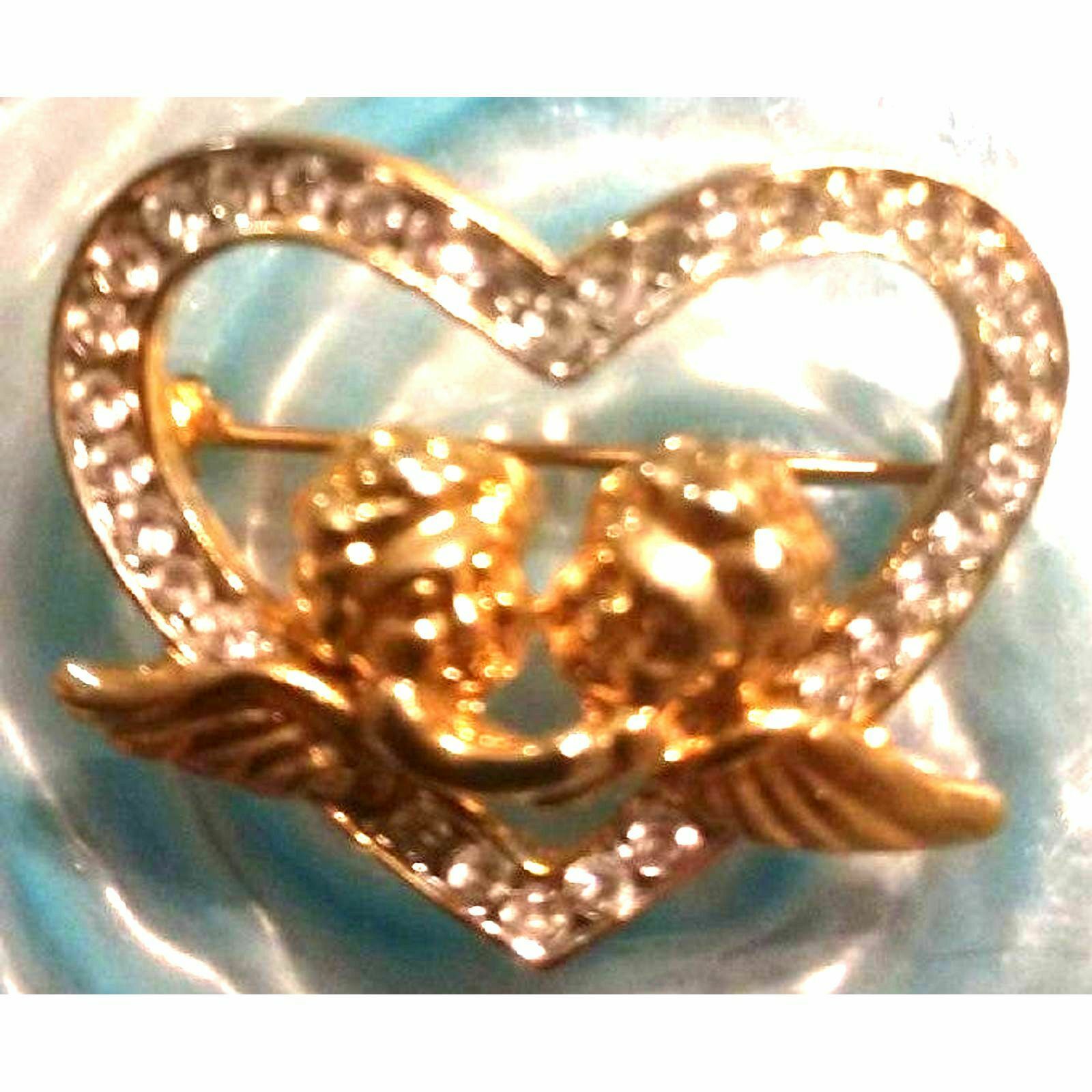 Lovely Vtg~Estate/Angel Rhinestone Heart - $13.86