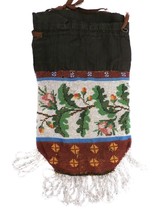 Antique Hand Beaded Mid 19th Century Seed Bead Purse Large  Oak Leaves  ... - $157.15