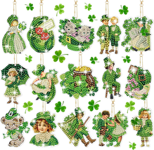15 Pcs St. Patrick&#39;S Day Diamond Painted Keychains Art Ornaments 5D DIY Irish Gr - £15.27 GBP