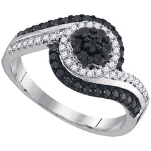 10kt White Gold Womens Round Black Color Enhanced Diamond Cluster Ring 5/8 Cttw - $559.00