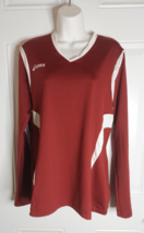 Asics V-Neck Long Sleeve Maroon White Pullover Jersey Top Blouse Size Large - £11.38 GBP