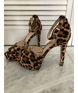 Jessica Simpson Leather Beeya Pony Hair Leopard Platform Stiletto Sandal... - $67.91 CAD