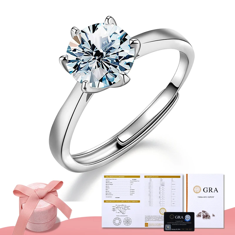 0.5ct 1ct Real Moissanite Diamond Engagement Wedding  Adjustable Rings for Women - £59.24 GBP