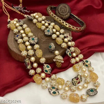Diwali Antique Kundan Beads Stone Long Har Earrings Tikka Jewelry Set Party Wea6 - £70.24 GBP