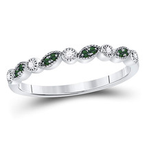 10kt White Gold Round Emerald Diamond Milgrain Stackable Band Ring 1/10 Cttw - £186.98 GBP