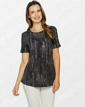 Lisa Rinna Collection Printed Knit Top with Back Detail Charcoal, Small, A291099 - £8.99 GBP