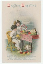 Vintage Postcard Easter Greeting Children Put Eggs In Basket Unused Earl... - £7.88 GBP