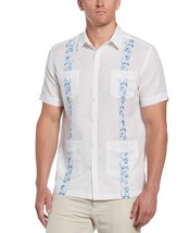 XL Cubavera LINEN BLEND White Azure Blue Embroidery Tropical Hawaiian Sh... - £26.46 GBP