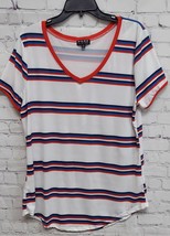 Poof New York Stretch Red White Blue Short Sleeve V-Neck Pullover Top Shirt 2X - £4.46 GBP