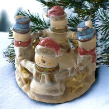 Snowmen Pottery Circle Candle Holder Vintage Rustic Stars Pillar Jar Farmhouse  - £19.68 GBP