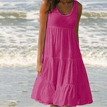  causual o neck sleeveless ruffles mini dress boho solid beach sundress oversized loose thumb200