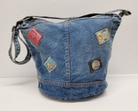 Vintage Shane Patches Denim Shoulder Bag Purse Zip Closure Adjustable Strap - £35.15 GBP