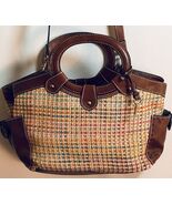 Vintage Y2K Fossil Purse Multicolored Woven Straw w/ Leather Accent Tote... - $40.59