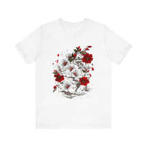 Elegant japanese flowers t shirt white and red blossoms art tee 2559 thumb200