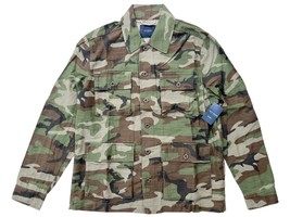 Lucky Brand Mens Green Camo Slub Twill Lightweight Military Style Jacket - $55.46