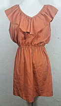 Forever 21 Juniors Dress Large Brown Ruffle V Neck Elastic Waist Orange Sheath - £11.20 GBP