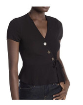 Hiatus Nordstrom Women’s Black Faux Wrap Peplum Classic  Top Blouse Sz Small - £13.95 GBP