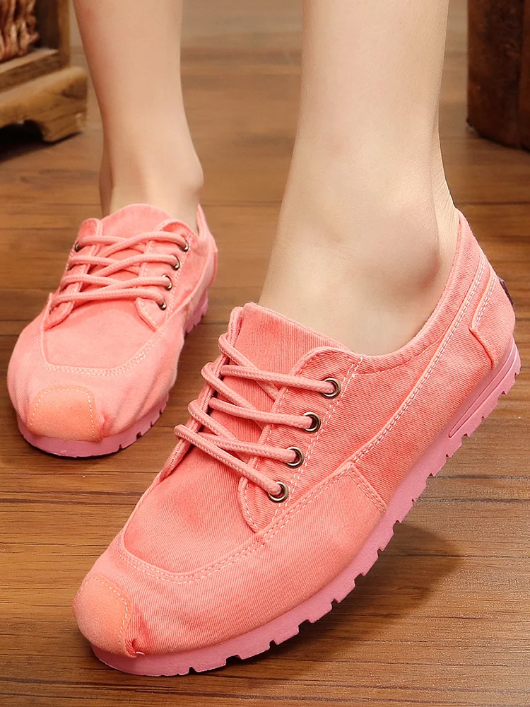 Hion canvas casual shoes lacing platform candy colored out door washed cloth shoes size thumb200