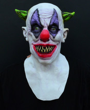 Creepy Evil Scary Halloween Clown Mask Rubber Latex GREEN HORNED CLOWN - $18.99