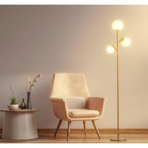 3 Globe Gold Mid Century Floor Lamp, Modern Floor Lamp With Frosted Glass Shade  - £85.52 GBP