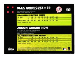 2007 Topps #650 Classic Combo (Alex Rodriguez / Jason Giambi) New York Yankees - £1.59 GBP