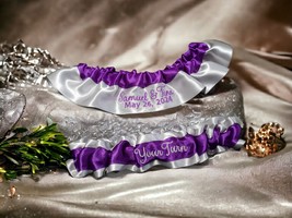 Your Names &amp; Date or Monogram Custom Embroidered Wedding Garter Set Pers... - £23.18 GBP