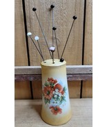 Antique Austrian Gilded Floral Porcelain Hat Pin Holder With 9 Hat Pins ... - $108.27 CAD