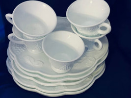 Indiana Glass Colony Milk Glass Hostess Set (10 PC) 5 Cups 5 Trays White Oval - £28.77 GBP