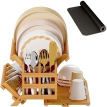 Bamboo Dish Drying Rack With Utensil Holder, 3 Tier Collapsible Dish Rack, Woode - £38.35 GBP