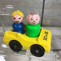 Vtg Fisher Price Little People Lot Yellow Taxi with Blonde Lady Bald Man... - $14.84