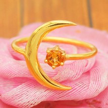 14k Gold Citrine Ring Handmade Jewelry Crescent Moon Ring Solid Gold Jewelry - £196.34 GBP